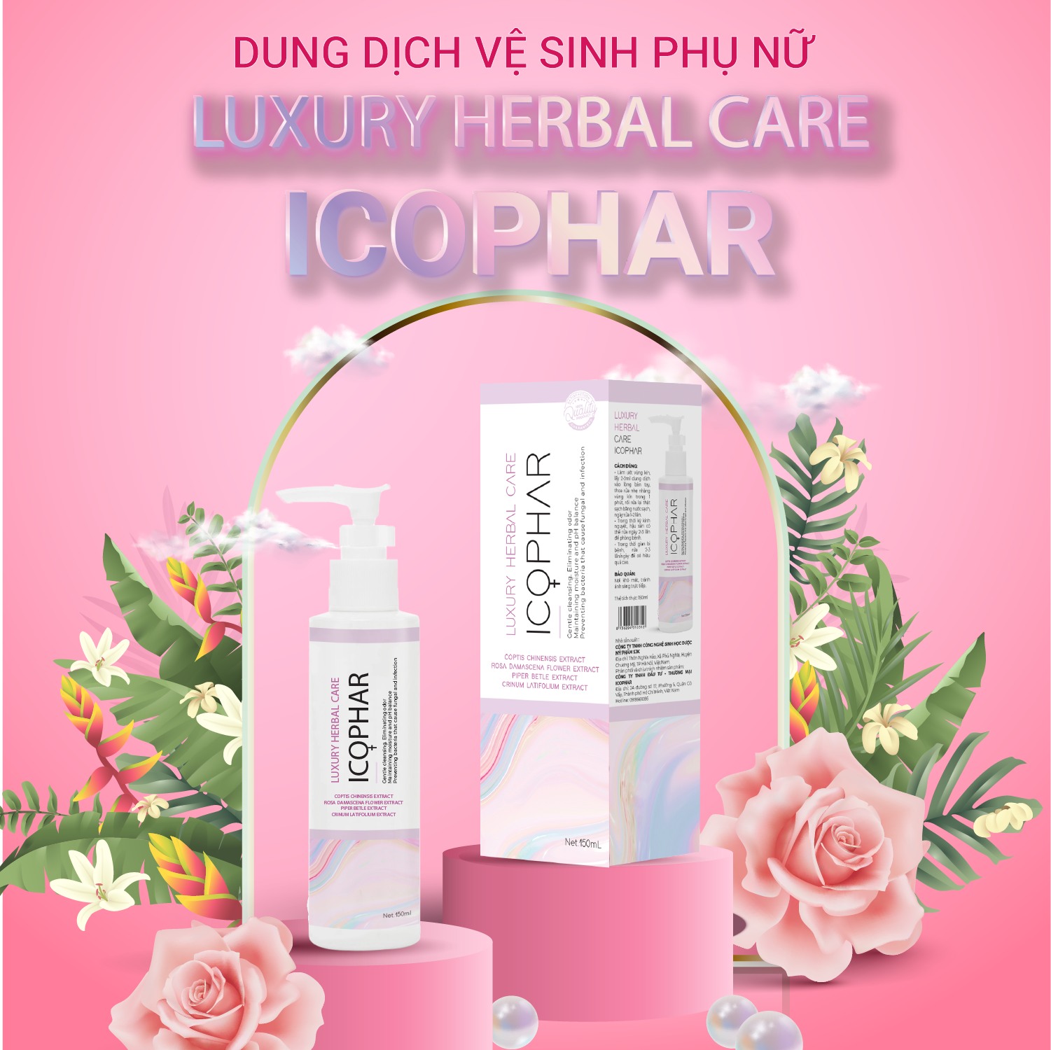 Dung dịch vệ sinh phụ nữ LUXURY HERBAL CARE ICOPHAR - Đánh bay viêm nhiễm, chống vi khuẩn, mang lại hương thơm tươi mát