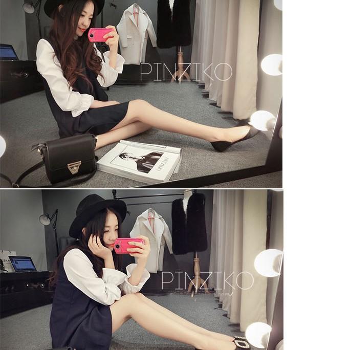 Váy suông giả yếm, váy xòe tay phồng