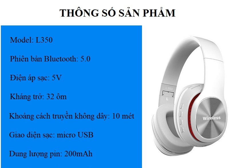 Tai Nghe Không Dây HUQU HQ350 - Hỗ Trợ Nghe Có Dây, Nghe Thẻ nhớ - Hàng Chính Hãng