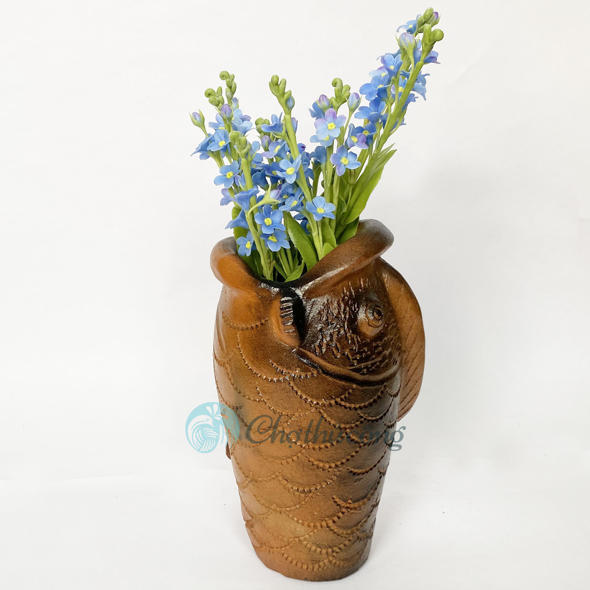 Bình gốm cắm hoa decor cá chép , lọ hoa - chậu đất nung thủ công Gốm Chăm Bàu Trúc dùng trang trí handmade terracotta
