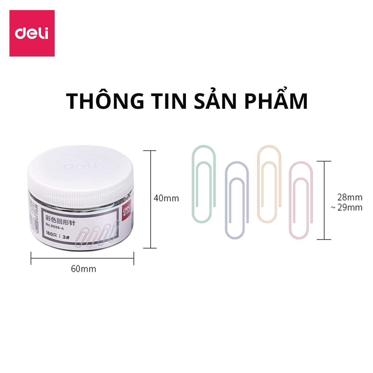 Hộp 160 kim kẹp giấy ghim vòng màu sắc pastel 29mm dùng kẹp tài liệu văn phòng phẩm giữ văn bản học sinh văn phòng đa năng tiện lợi Deli