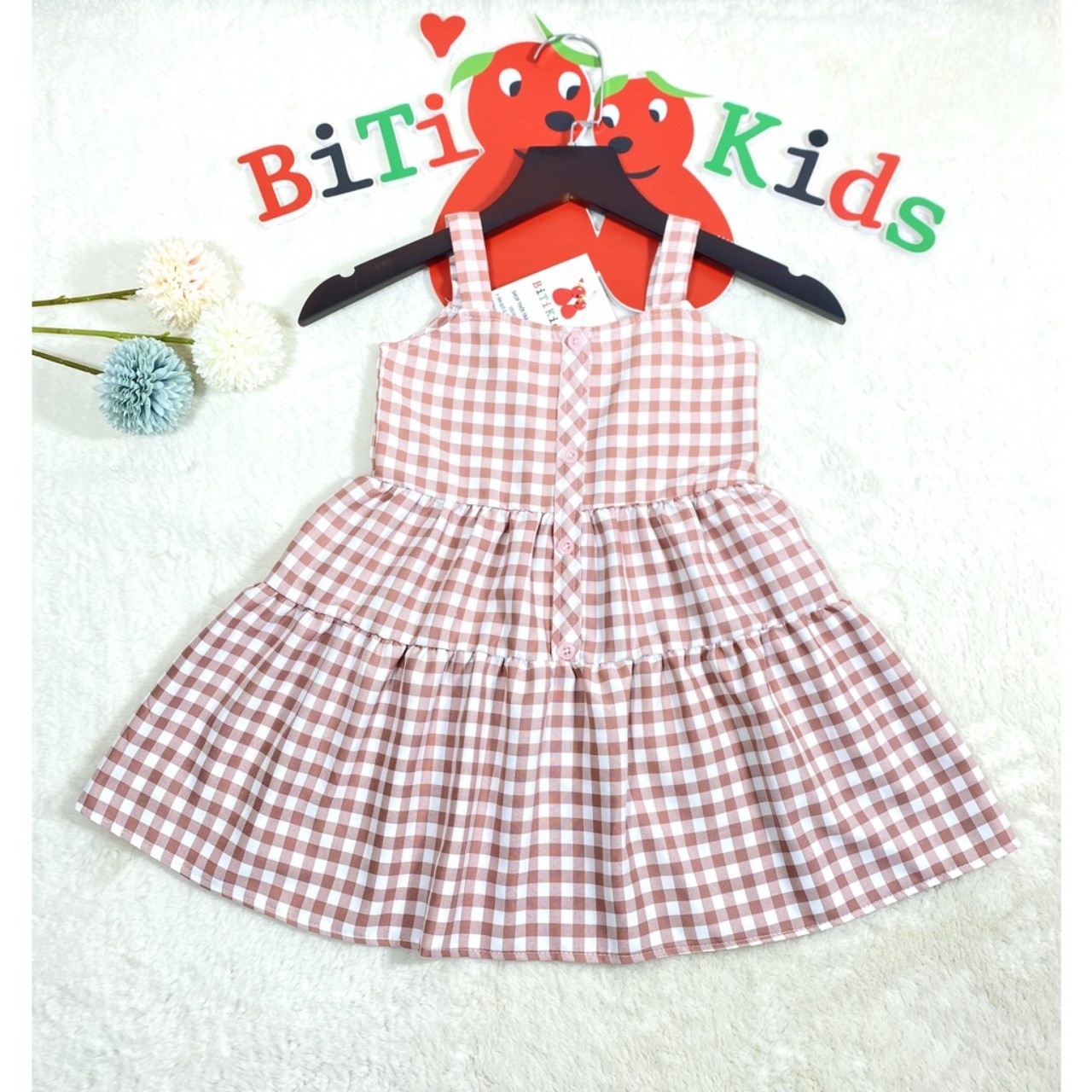 Đầm bé gái,váy trẻ em ,BITIKIDS, họa tiết caro size 0 đến 8 tuổi.