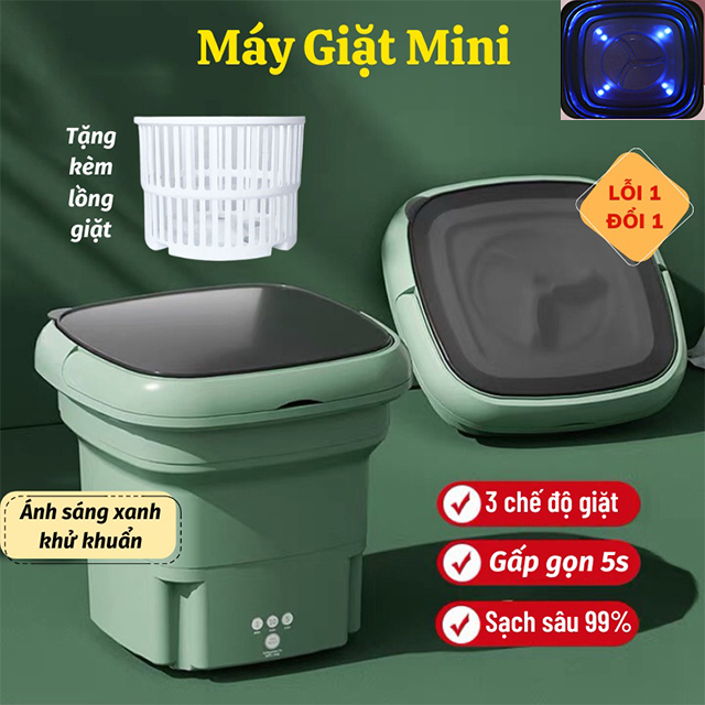 Máy Giặt Mini Clowash Máy Giặt Đồ Nhẹ Du Lịch Gấp Gọn Khử Khuẩn Bằng Ánh Sáng Xanh Có Nút Thoát Nước Tiện Lợi Tặng Kèm Lồng Giặt