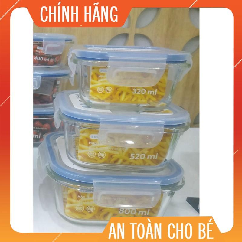 Set 3 hộp thủy tinh vuông inochi (320ml-520ml-800ml) (tiêu chuẩn Nhật Bản)