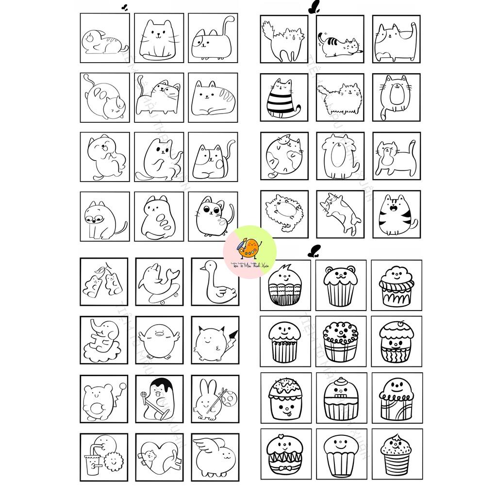 [TX10] Set 12 Tờ Tranh Tô Màu Hình Vui Nhộn Cute Cho Bé Kích Thước A5 Dành Cho Màu Sáp, Màu Chì