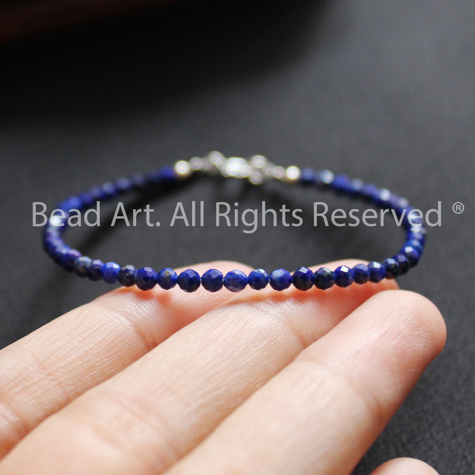 Vòng Tay 3MM Đá Lapis Lazuli Thiên Nhiên Màu Xanh Dương, Thuỷ, Mộc, Vòng Tay Phong Thuỷ, Chuỗi Hạt, Lắc Tay - Bead Art