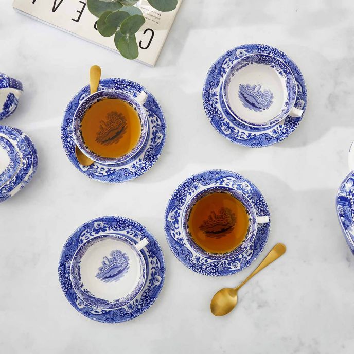 Bộ chén trà màu xanh phong cách vintage nhập khẩu Anh Quốc PM SPODE BLUE ITALIAN BLI1130