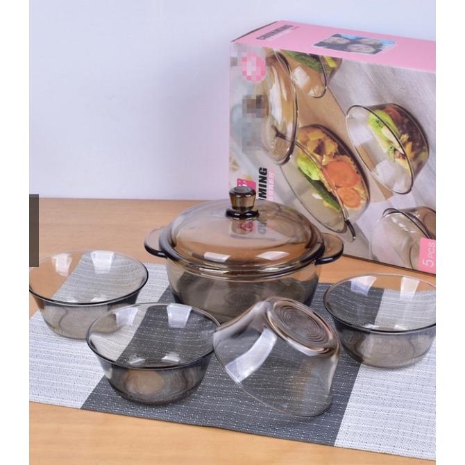 COMBO BỘ 5 MÓN NỒI & 4 BÁT THUỶ TINH CHỊU NHIỆT