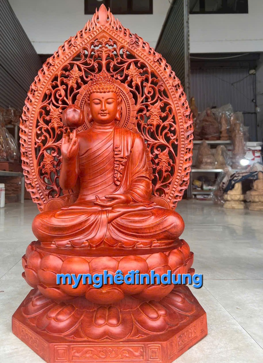 Tượng phật liên hoa bằng gỗ hương đá  cao 58x36x36cm + lá chắn hào quang cao tổng 80cm