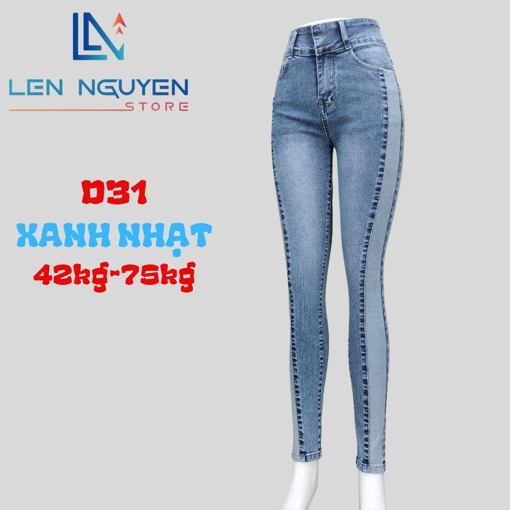 D31_Quần jean nữ, dài, lưng cao, quần bò nữ dáng ôm, quần rin nữ có big size, cho 42kg đến 75kg,LEN NGUYEN STORE - Xanh