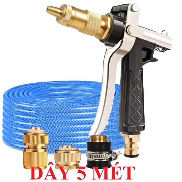 Bộ dây vòi xịt nước rửa xe, tưới cây .tăng áp 3 lần,loại 3m,5m 206236 đầu đồng,cút đồng,nối đồng+ tặng mở chai TL