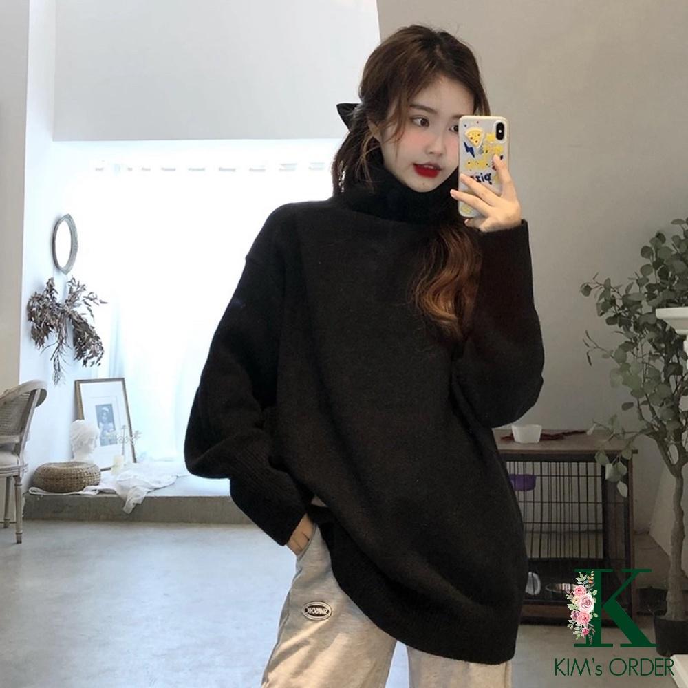 Áo len nữ cổ lọ màu đen trơn basic dài tay phom rộng Unisex phong cách Ulzzang chất đẹp loại 1 dày dặn năng động cá tính