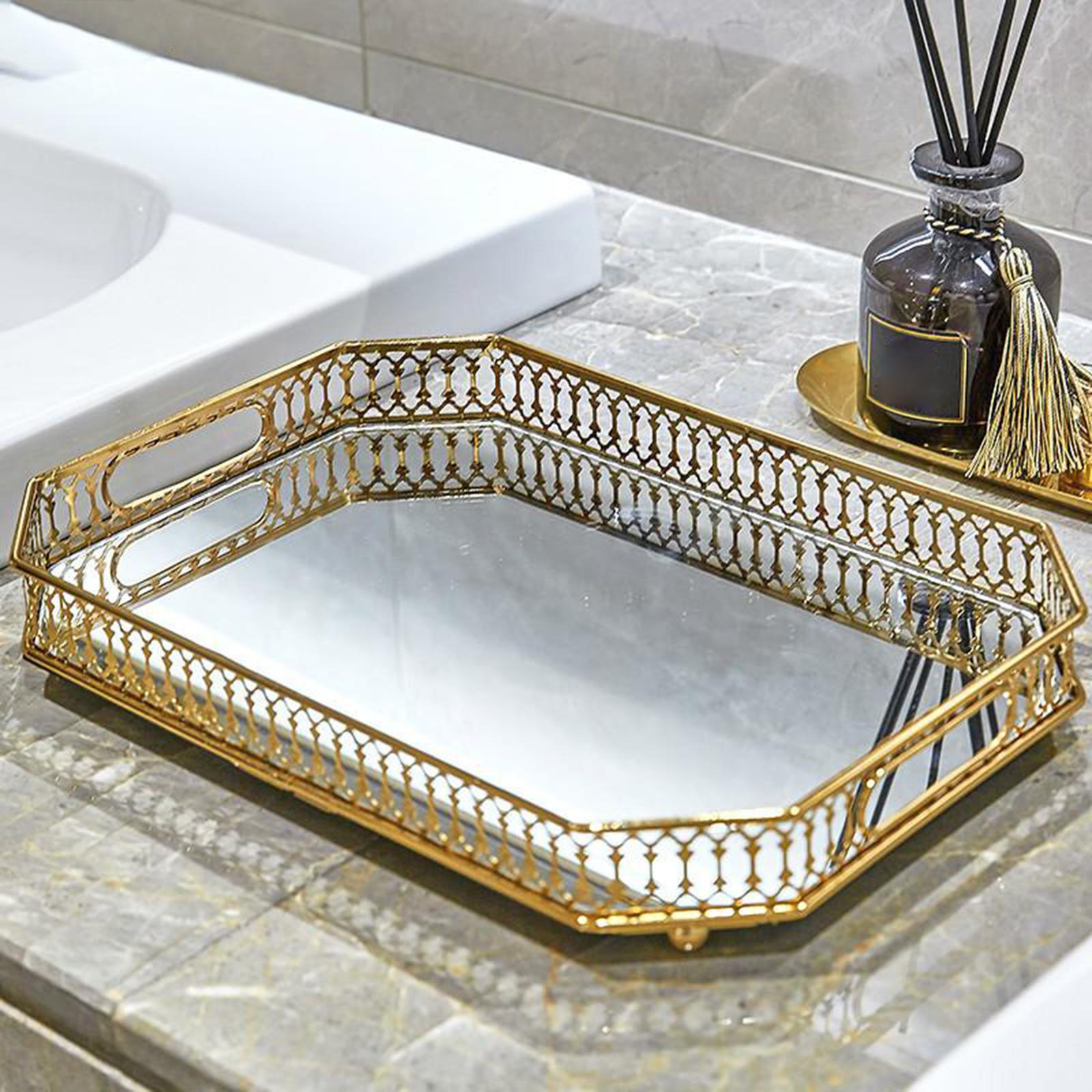 Mirrored Crystal Vanity Tray - Ornate Decorative Tray for Perfume, Jewelry and Makeup