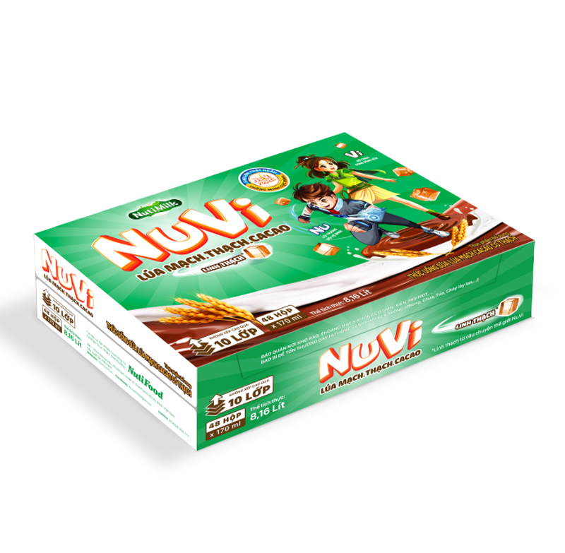 Thùng 48 hộp NuVi Thức uống Sữa Lúa Mạch Cacao có thạch TU.NLT170TI 170ml NUTIFOOD