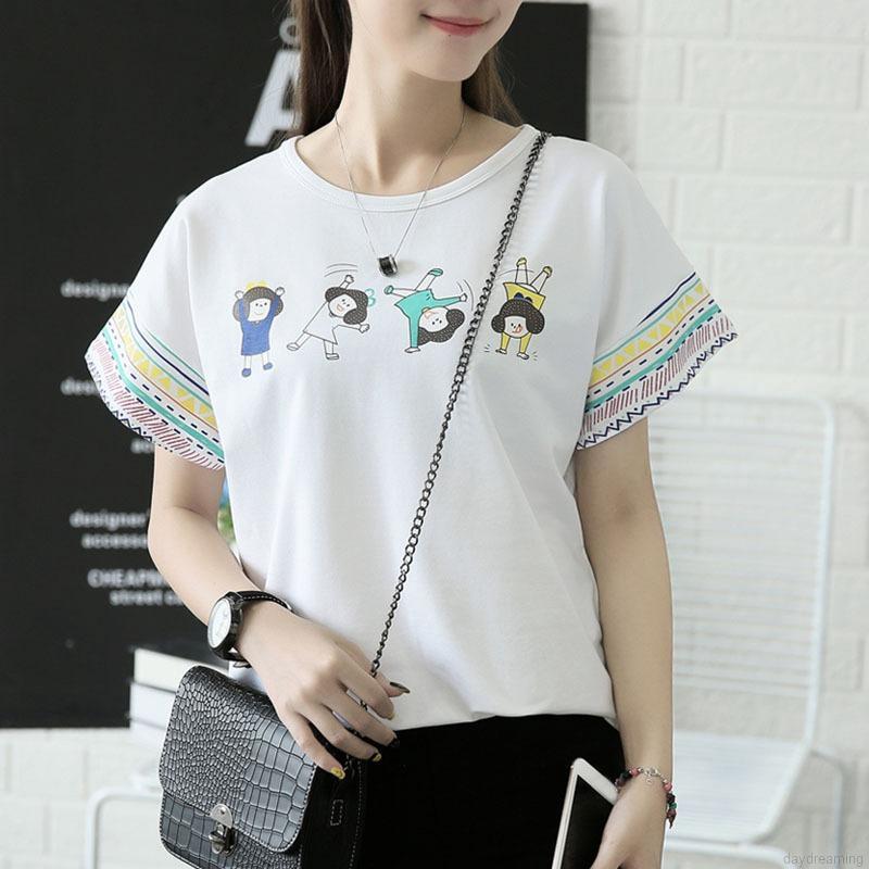 Áo thun nữ cổ tròn ngắn tay in hình thời trang