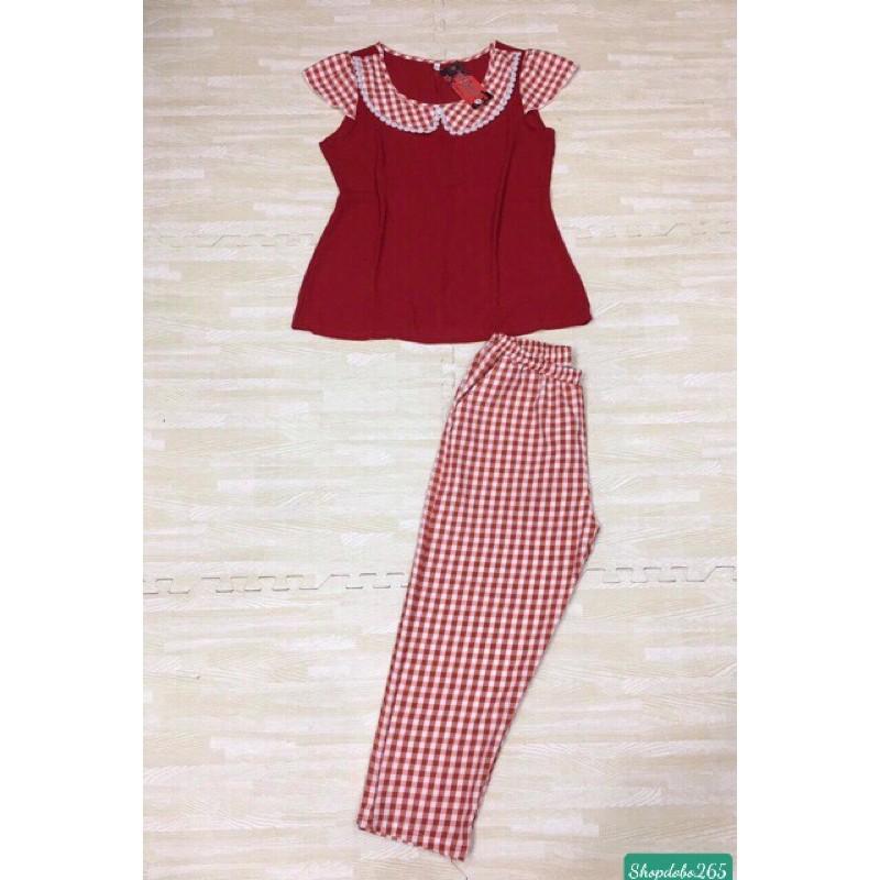 Đồ bộ nữ,đồ ngủ mặc nhà lửng 9 tấc vải tằm ý phối lụa caro siêu cưng size 45-65kg.