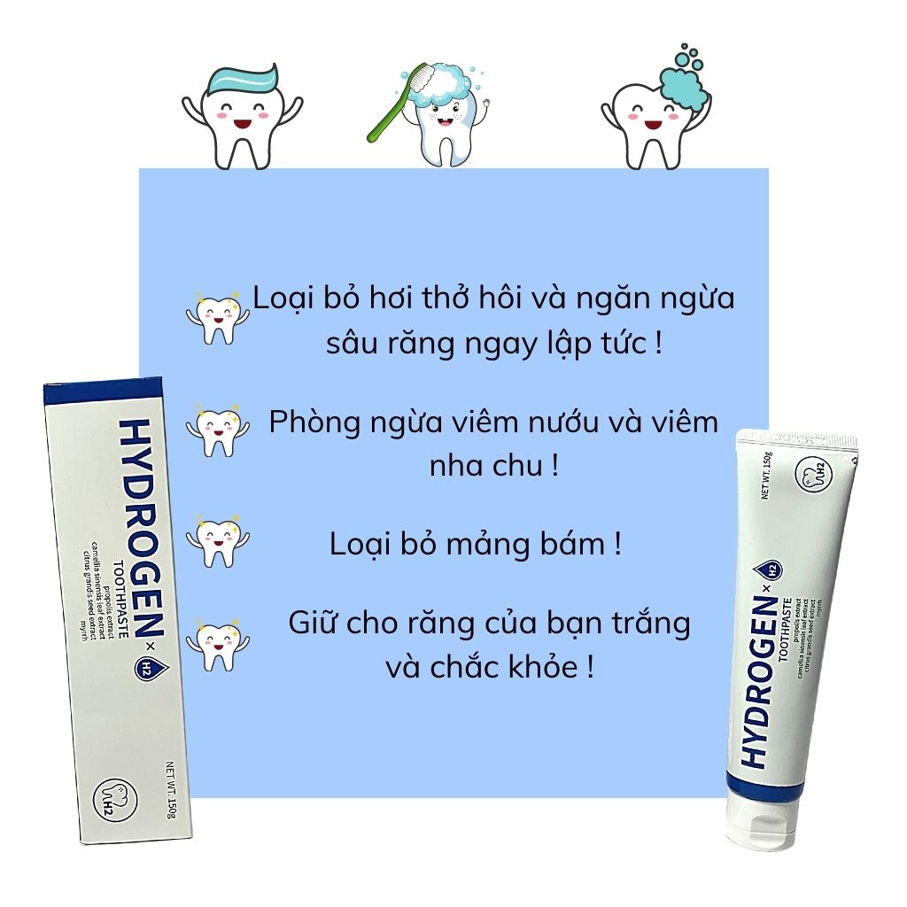 Kem Đánh Răng Hàn Quốc Hydrogen 150g/tuýp Tinh Chất Trà Xanh Kết Hợp Tinh Chất Keo Ong Giúp Răng Trắng Sáng Chắc Khoẻ Ngăn Ngừa Hôi Miệng Viêm Lợi Viêm Nướu Chảy Máu Chân Răng