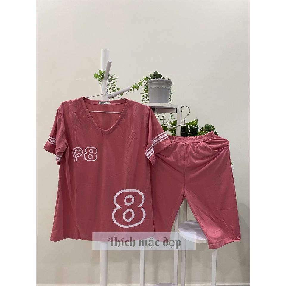 Đồ bộ nữ thun cotton trơn cute xinh in số form rộng tay lỡ quần đùi lửng cổ tim 02 vàng đen hồng nâu