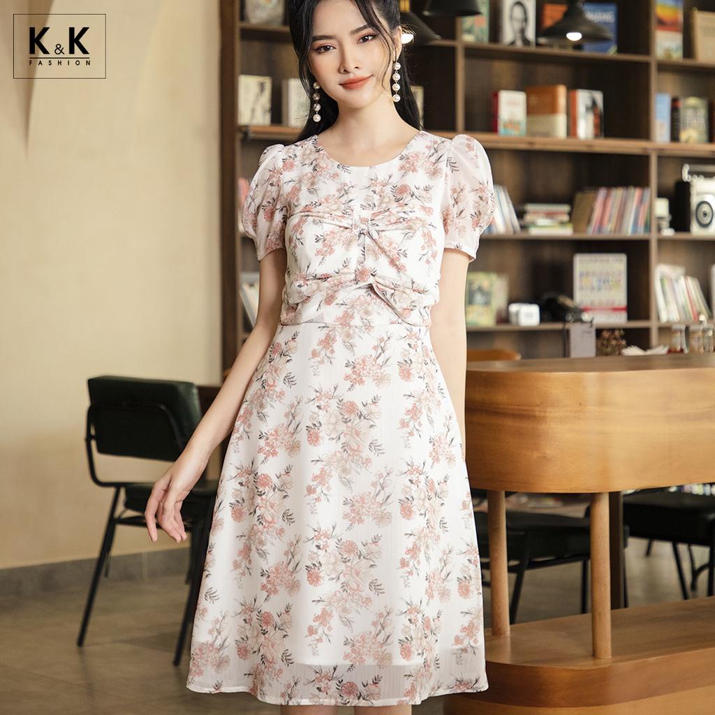 Đầm Voan Hoa Xòe K&amp;K Fashion KK105-04 Phối Nơ Ngực Chất Vải Voan Mền Mát