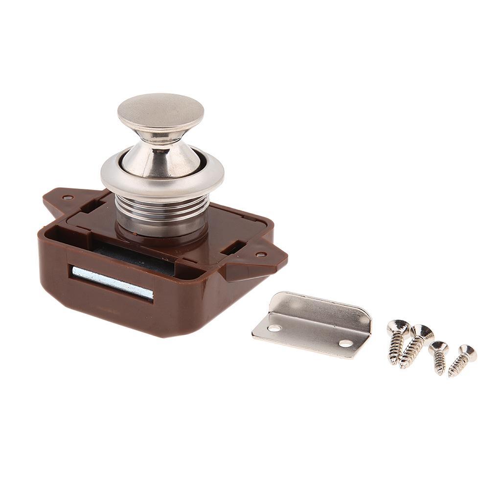 Brown Cabinet Drawer Push Button Door Lock Press Close Latch