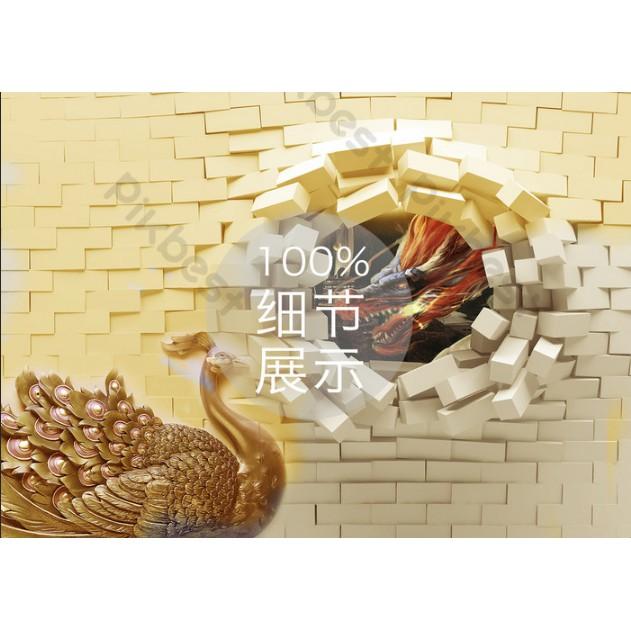 Tranh dán tường Tranh rồng phụng nổi bật hiện đại, tranh dán tường 3d hiện đại MS1029835