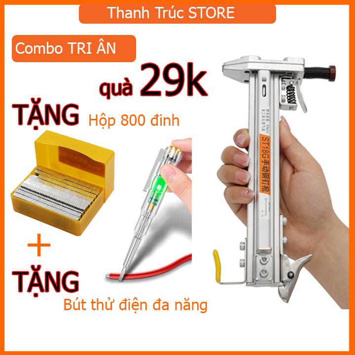 Dụng cụ đóng đinh bê tông tự động ST18 TẶNG 800 đinh TẶNG bút thử điện đa năng Dụng cụ đóng đinh nẹp điện