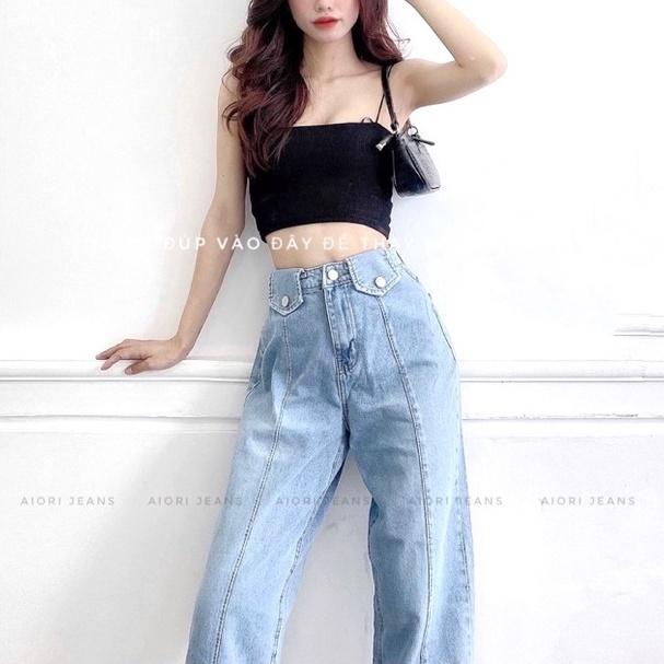 Quần Jean Nữ Aiori Ống Rộng Lưng Cao Trơn Bò Suông Cạp Cao Jeans Cotton Thoáng Mát, Mềm Mịn, Thời Trang Hàn Quốc_Mã 3357