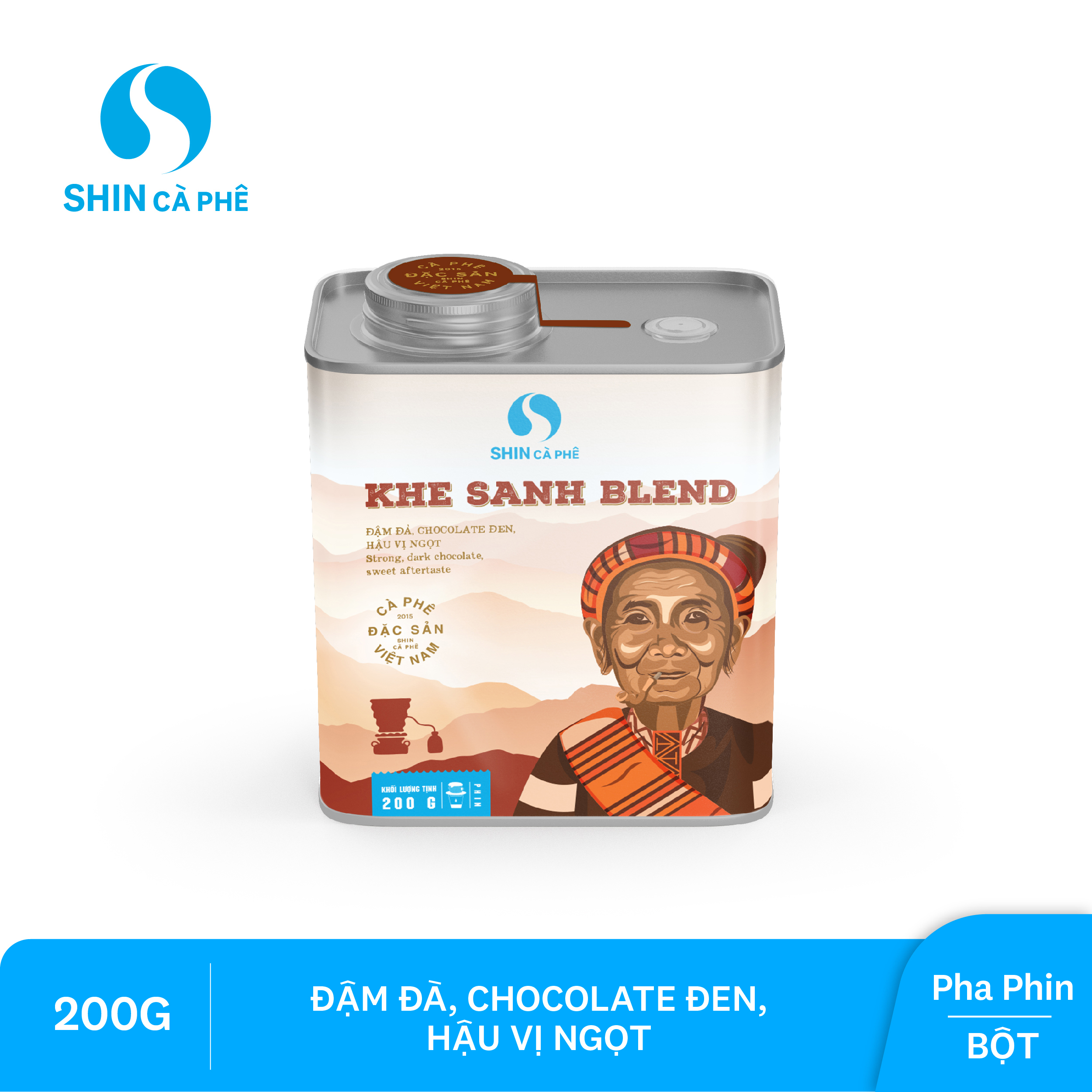 SHIN Cà phê - Cà phê pha phin Khe Sanh Blend - Hộp thiếc 200 gram (Bột)