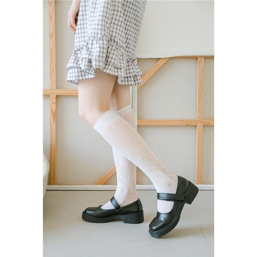 Tất, vớ bắp chân ren lưới hoa tiết thêu NƠ phong cách lolita cá tính, năng động cho nữ