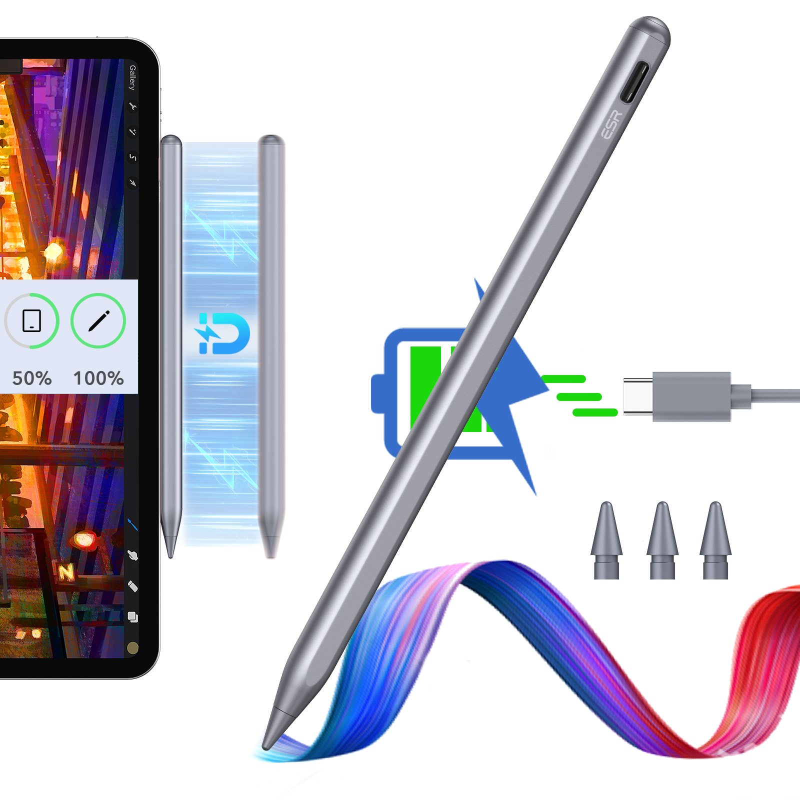 Bút cảm ứng ESR Digital Pencil PRO dành cho iPad Pro M4/ Ipad Air 11/13/ Ipad Mini/ Ipad Gen 6,7,8,9,10_ Hàng Chính Hãng