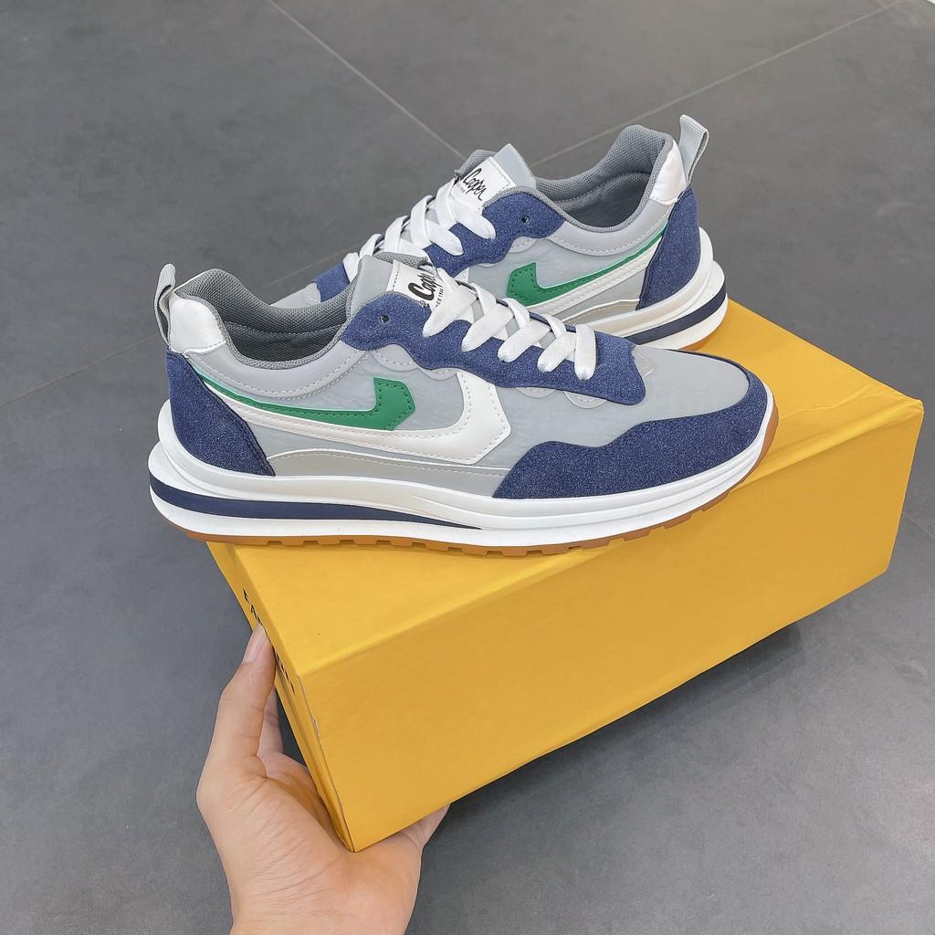 Giày nam, giày thể thao nam Sneaker da lộn xanh trắng - K903