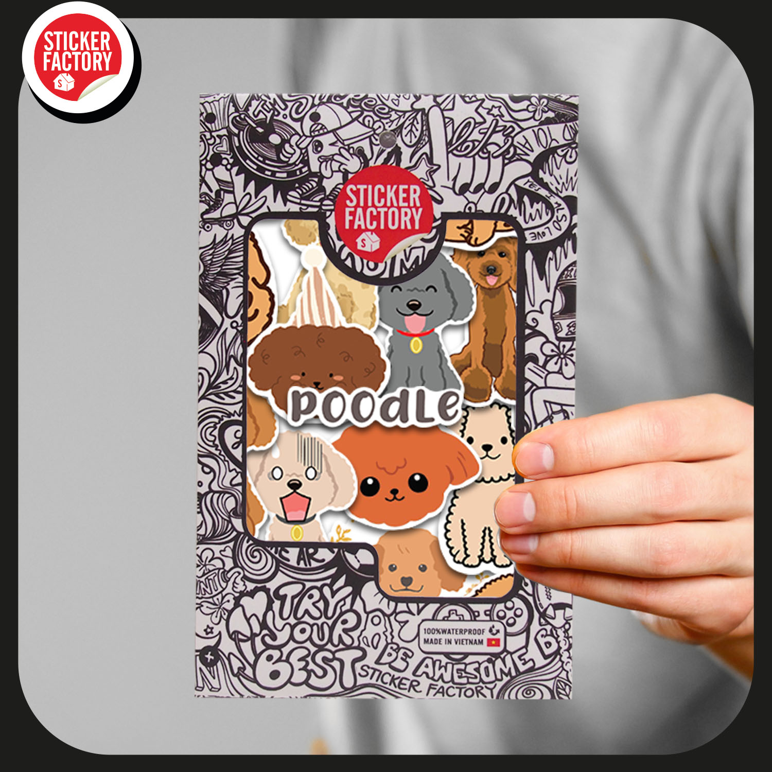 Poodle Dog - Set 30 sticker decal hình dán nón bảo hiểm, laptop, xe máy, ô tô - STICKER FACTORY