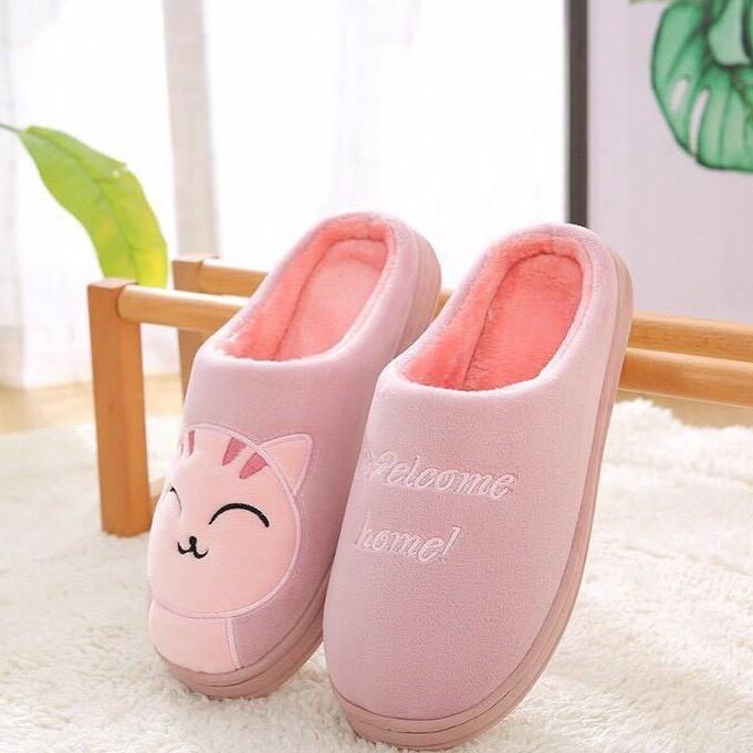 Dép Bông Unisex Hình Mèo, Đế Cao Su Dẻo, Dép Lông Mịn siêu Kute. - Thời Trang PKT