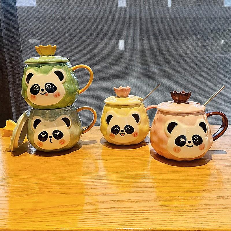 Cốc Sứ Gấu Trúc Panda Dễ Thương Làm Quà Tặng Có Nắp Và Thìa Cafe