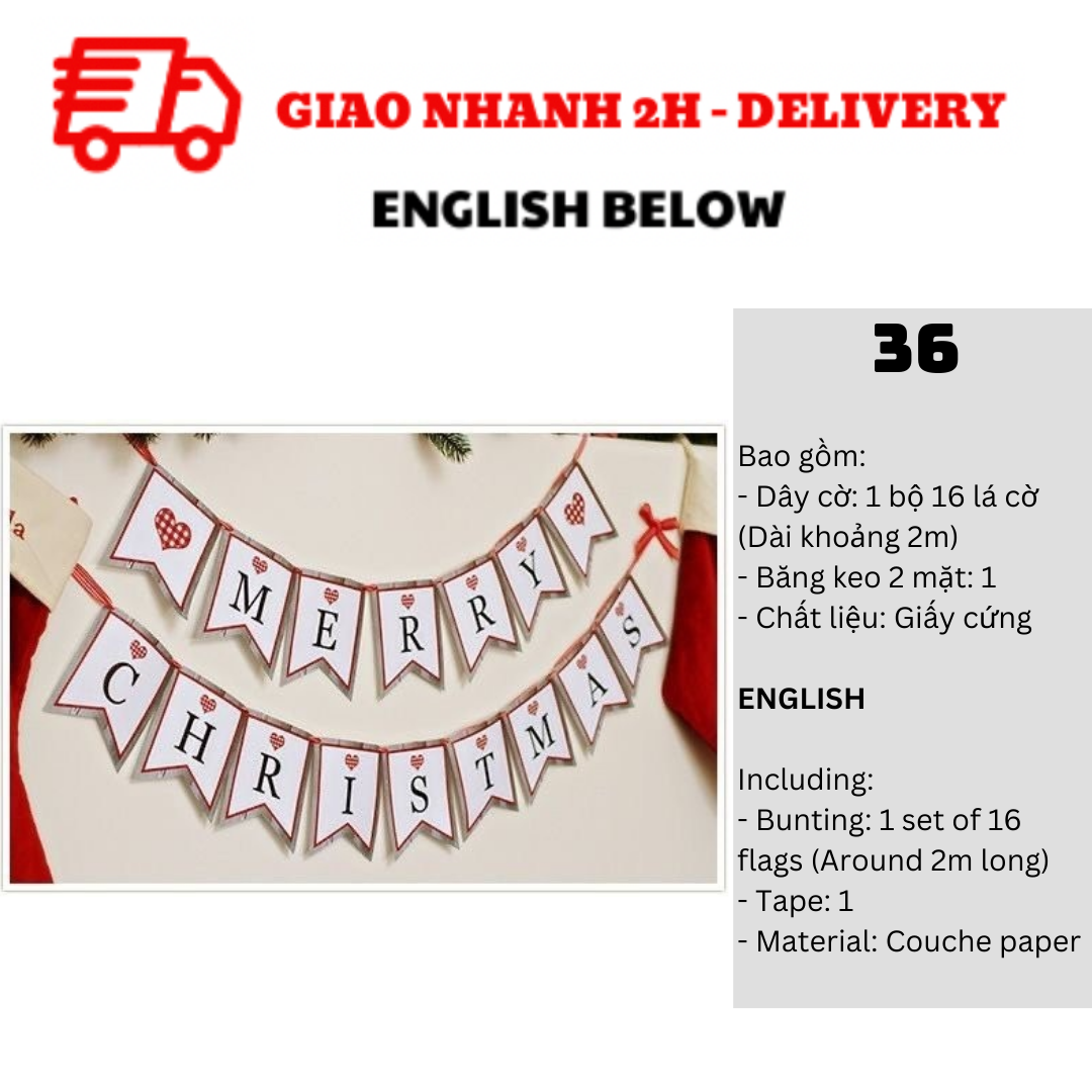 Bộ Dây Cờ Noel Trang Trí Tiệc Nhiều Mẫu - Merry Christmas Bunting DCXM10