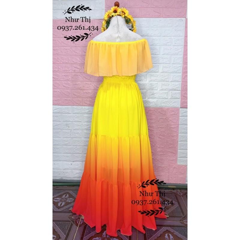 (miễn phí chỉnh váy) mãi ombre trễ vai màu loang ombre đi biển du lịch chụp hình thời trang thiết kế sống ảo