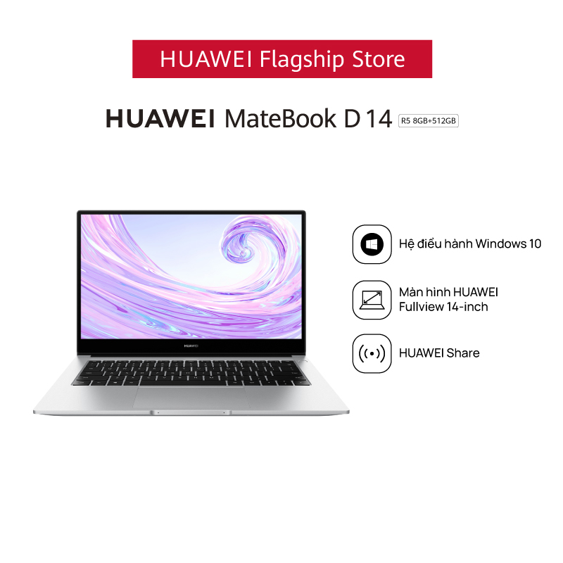 Máy Tính Xách Tay Laptop HUAWEI MateBook D14 AMD (R7 | 8GB/512GB) | Màn Hình HUAWEI Fullview 14-Inch | Card Đồ Họa RX Vega 10 Radeon | Phím Nguồn Kết Hợp Bảo Mật Vân Tay | Hàng Phân Phối Chính Hãng