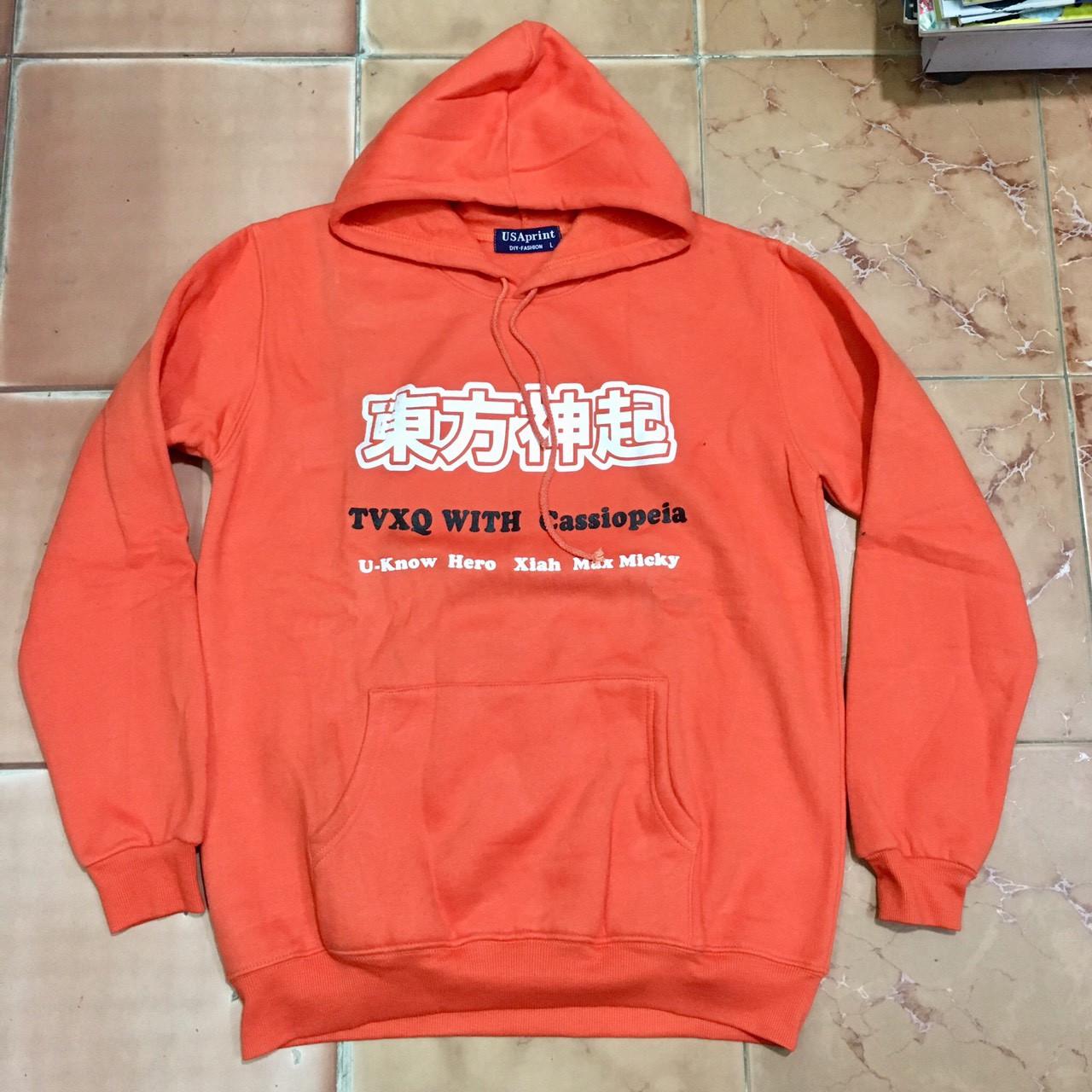 Áo hoodie nỉ màu cam siêu dày