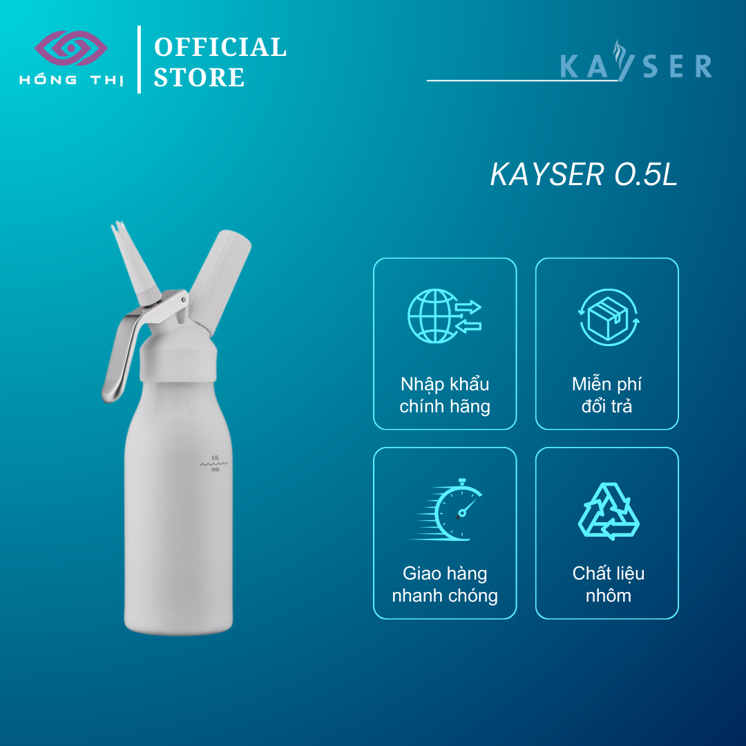 Bình Xịt Kem Tươi bằng Nhôm hiệu KAYSER dung tích 0.5 Lít mã hàng 4955 - Hàng Nhập Khẩu