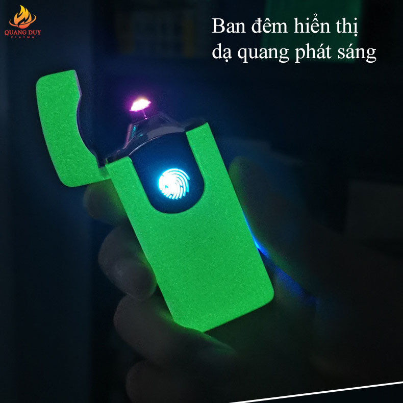 Bật lửa điện cảm ứng độc lạ dạ quang phát sáng công nghệ plasma 6 tia chống gió sạc pin tiện lợi