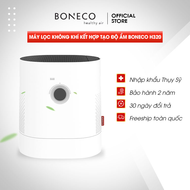 Máy Lọc Không Khí Tạo Ẩm BONECO H320 Xông Tinh Dầu Phòng Ngủ, Lọc Bụi, Kháng Vi Khuẩn, Tạo Độ Ẩm Không Khí, Kết Nối Blutooth Điều Khiển Từ Xa (50m2) - Hàng Chính Hãng