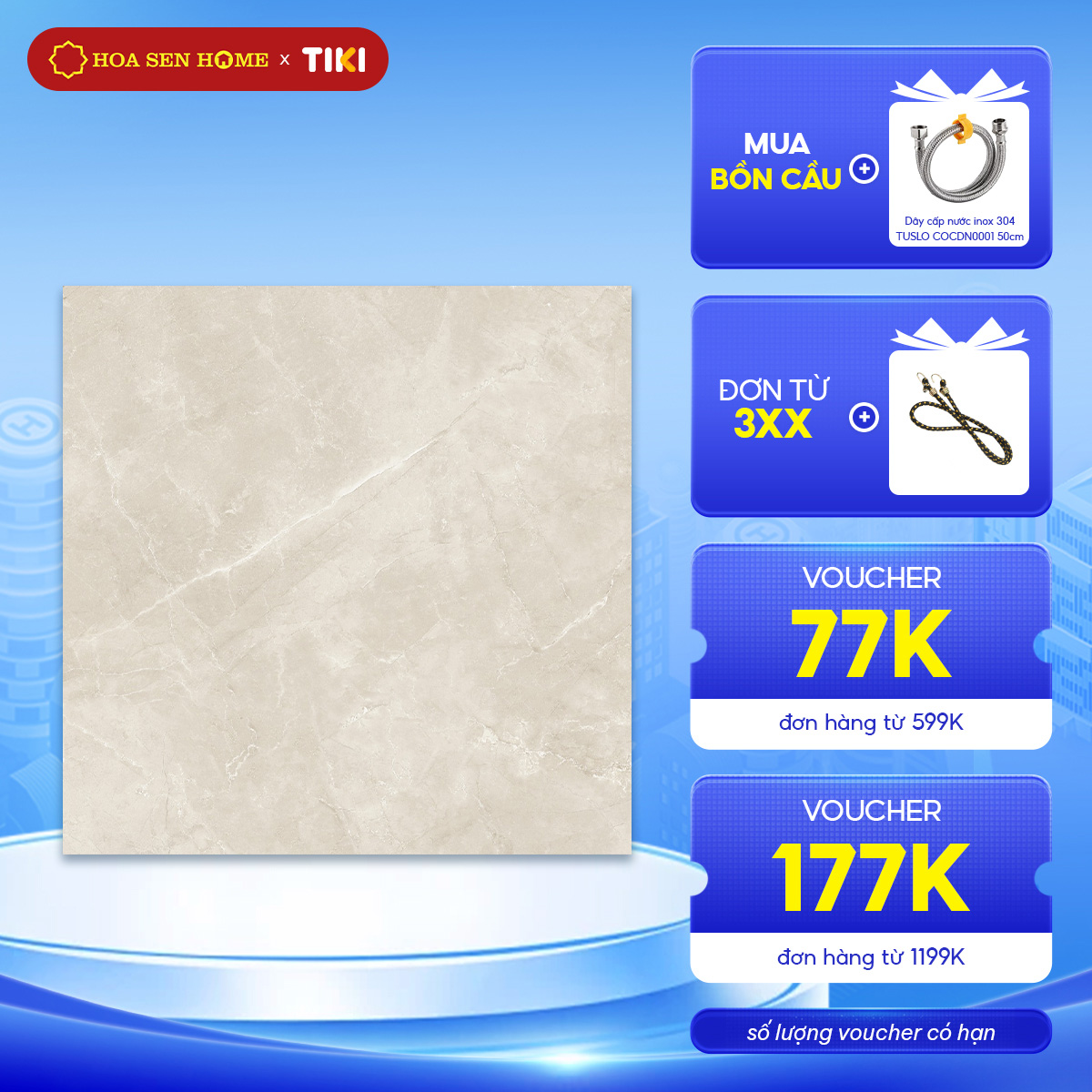 Gạch lát nền granite LUSTRA INSPA1001000008 màu be, vân đá tự nhiên màu trắng, bề mặt satin, kích thước  1000mmx1000mm, thùng 2 viên - Hàng chính hãng