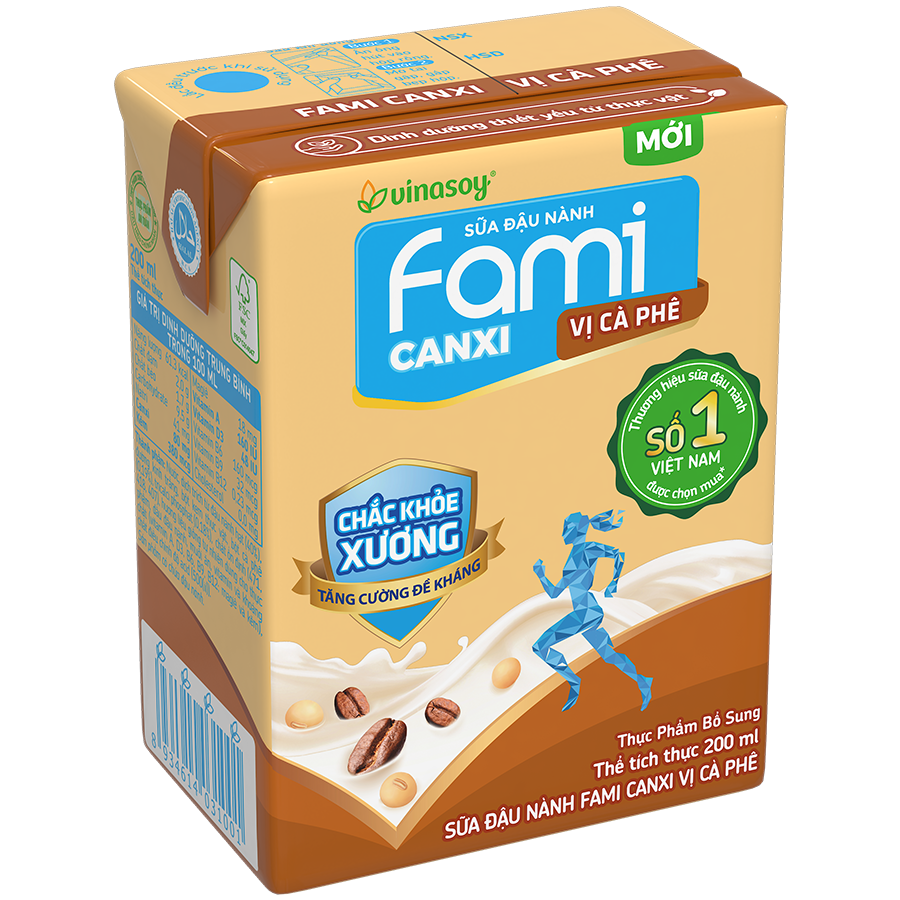 Thùng Sữa đậu nành Vinasoy Fami Canxi vị Cà Phê (200ml x 36 Hộp)