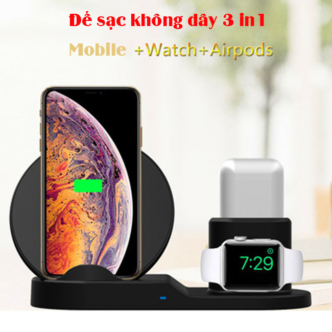 Đế Sạc Không Dây Đa Chức Năng Cho Apple Watch &amp; Iphone &amp; AirPods US03- Hàng chính hãng