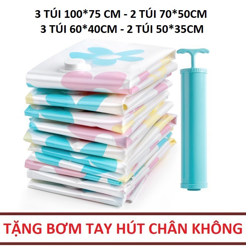 Bộ 10 Túi Chân Không Đựng Chăn Màn, Quần Áo - Gọn Gàng, Tiện Lợi + Tặng Bơm Hút Chân Không- Hàng Chính Hãng MINIIN