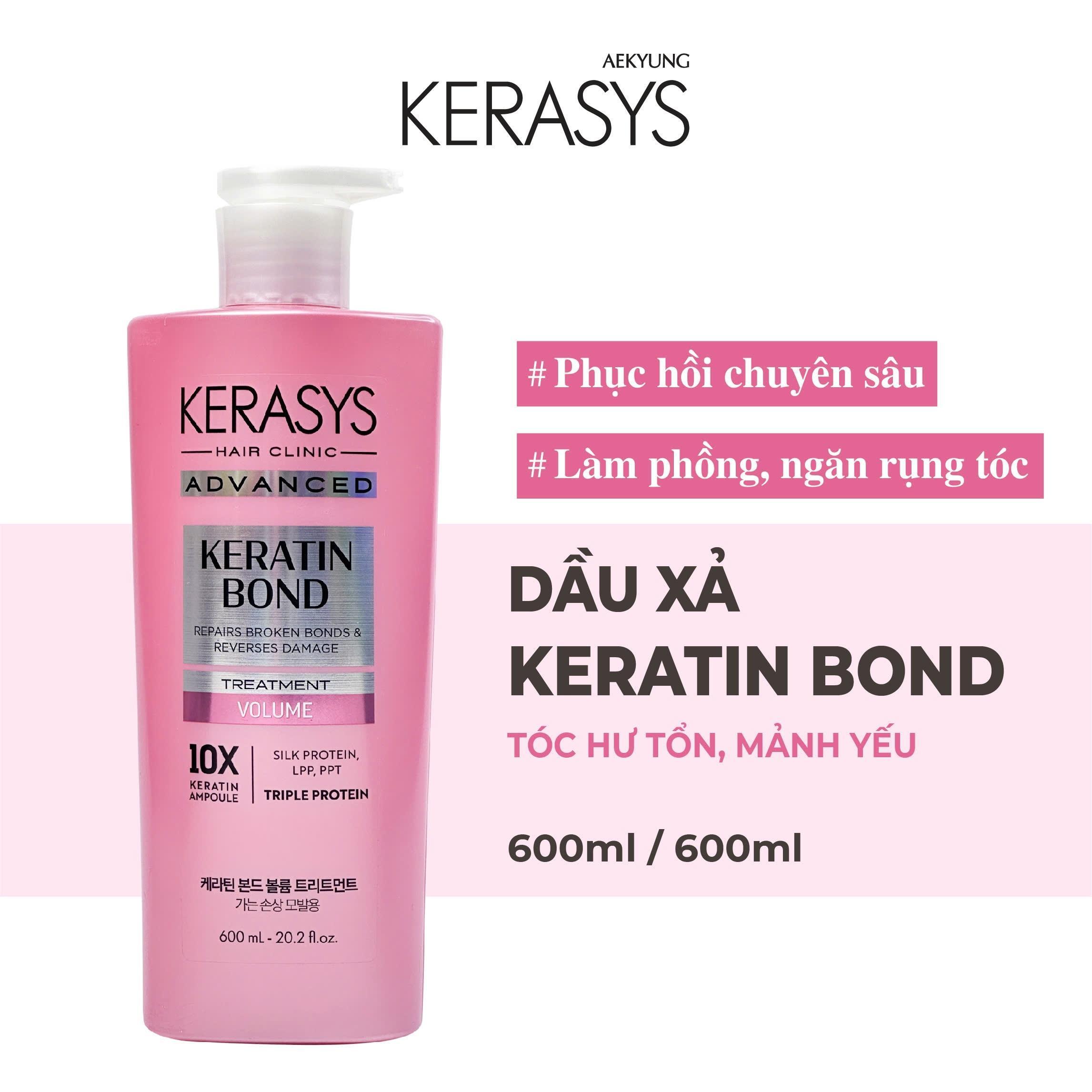Dầu xả cao cấp Hàn Quốc Kerasys Keratin Bond Volume (Phục hồi chuyên sâu, làm phồng và ngăn ngừa rụng tóc) 600ml
