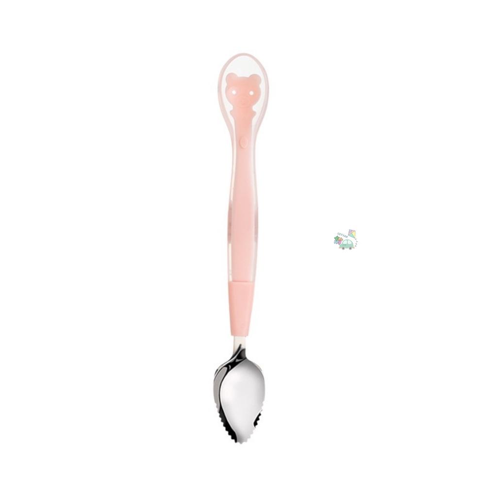 Thìa 2 đầu silicon và nạo hoa quả inox 304 tiện lợi dành cho bé tập ăn