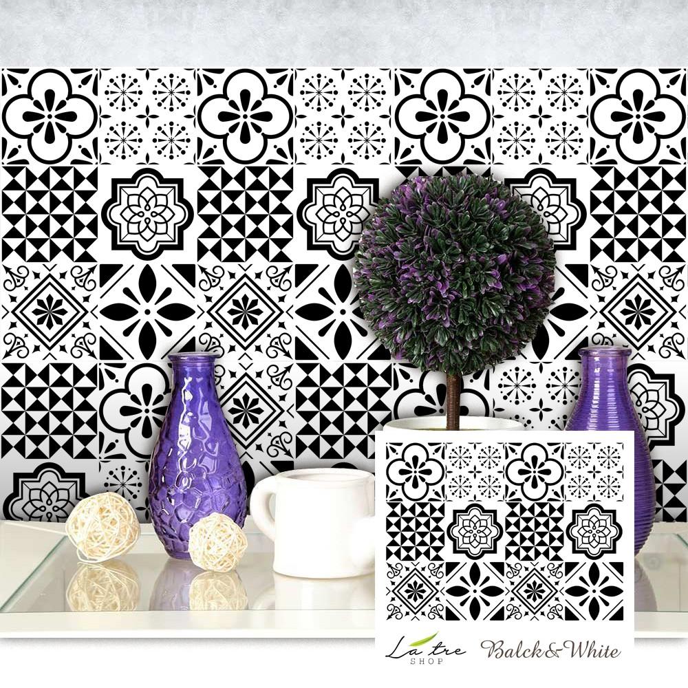 Đề can gạch bông dán bếp tường dán nhà tắm decor chịu nhiệt dễ lau chùi đề can loại 1 - Black & White khổ 40x60cm 0007