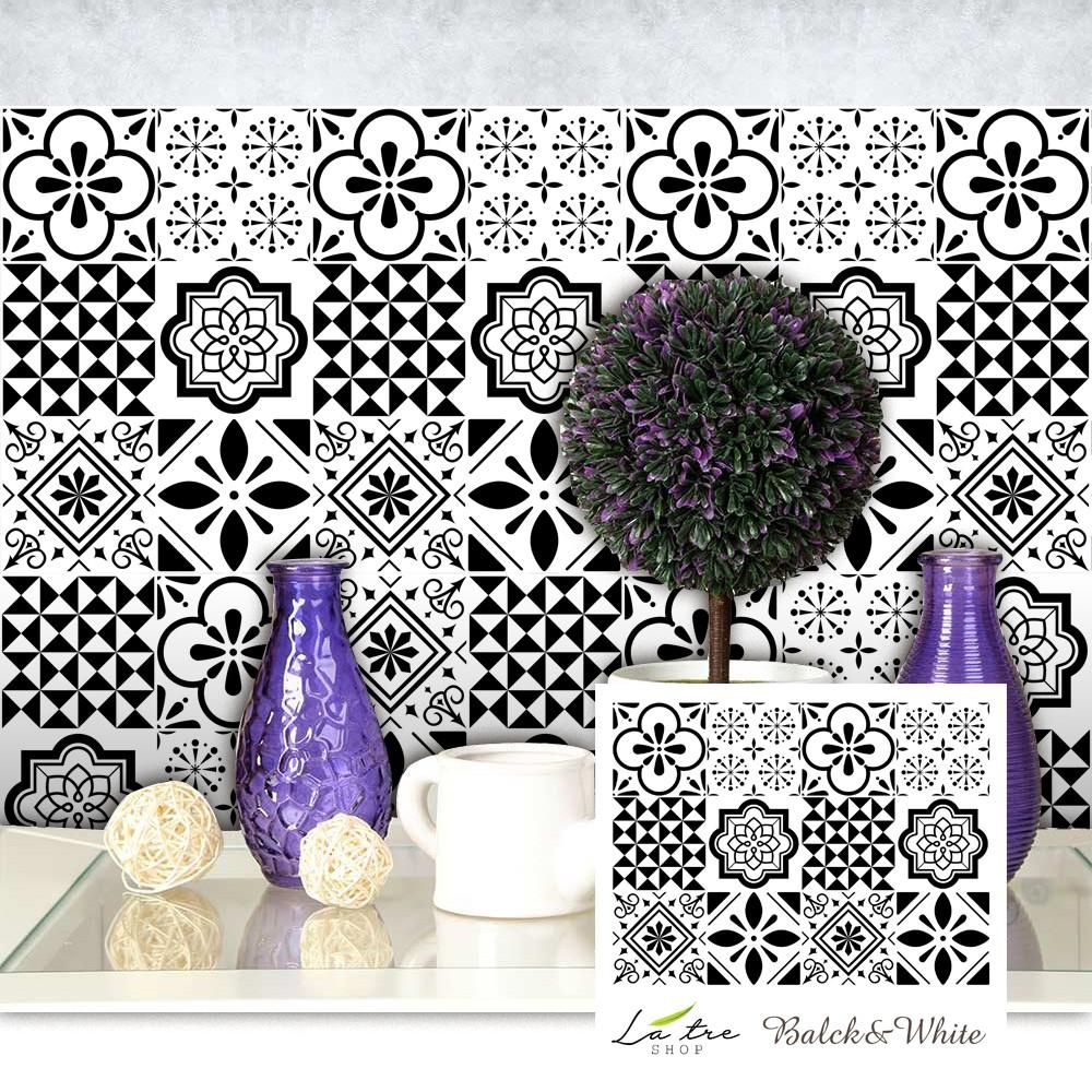 Decal gạch bông dán tường, dán kính nhà tắm chống nước - M7 Black&white