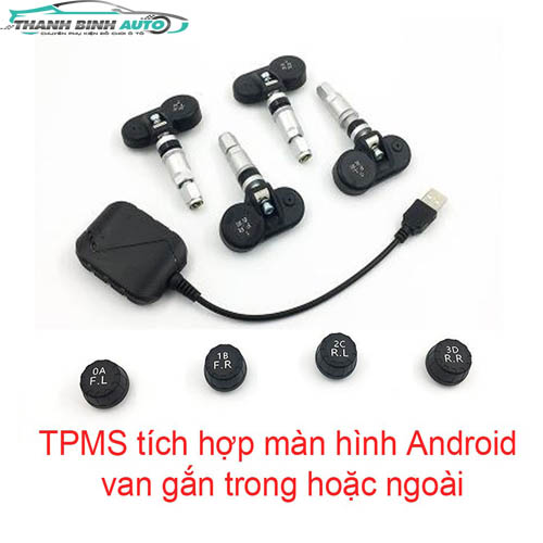 Cảm Biến Áp Suất Lốp Tích Hợp Màn Android Van Trong Cắm USB TPMS 2022 Bảo Hành 12 tháng